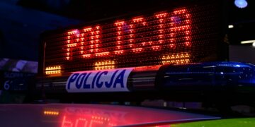 a close up of a police car sign